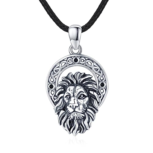 ZIPPICE Löwen Halskette für Männer Sterlingsilber Löwenschmuck keltische Löwenkopf Anhänger Halskette Herren Punk Löwen Tier Charm Halskette Geburtstagsschmuck Geschenk für Väter Jungen von ZIPPICE