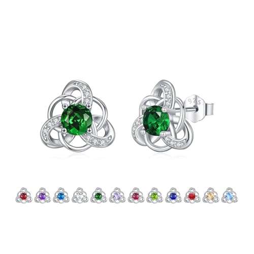 ZIPPICE Mai Geburtsstein Ohrringe 925 Sterling Silber Keltischer Ohrstecker für Damen Mädchen Frauen Geburtsstein Schmuck Geburtstagsgeschenk für Frauen von ZIPPICE