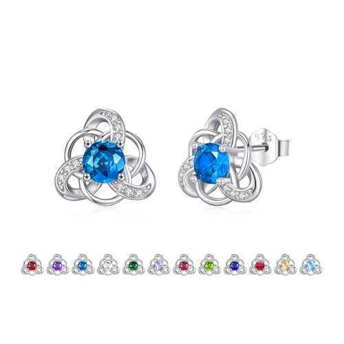 ZIPPICE Marsch Geburtsstein Ohrringe 925 Sterling Silber Keltischer Ohrstecker für Damen Mädchen Frauen Geburtsstein Schmuck Geburtstagsgeschenk für Frauen von ZIPPICE