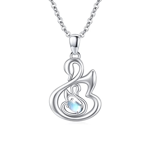 ZIPPICE Mondstein Halskette für Damen 925 Sterling Silber Schwan/Kleeblatt Anhänger mit Keltischem Knoten Schmuck Geschenke für Frauen Mädchen Tochter Freund (Swan) von ZIPPICE