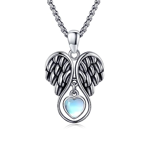 ZIPPICE Mondstein Herz Halskette 925 Sterling Silber Geflügelte Hängende Halskette Schmuck Geschenk für Damen und Herren von ZIPPICE