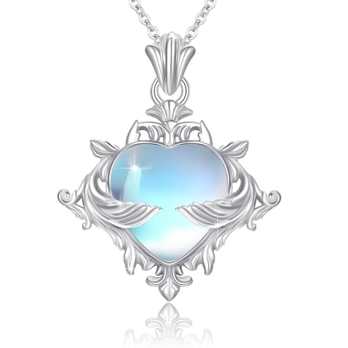 ZIPPICE Mondstein Kette für Damen 925 Sterling Silber Halskette Herz Mondstein Halskette Mondstein Anhänger für Frauen Mondstein Schmuck für Frauen Mama Frau Freundin von ZIPPICE