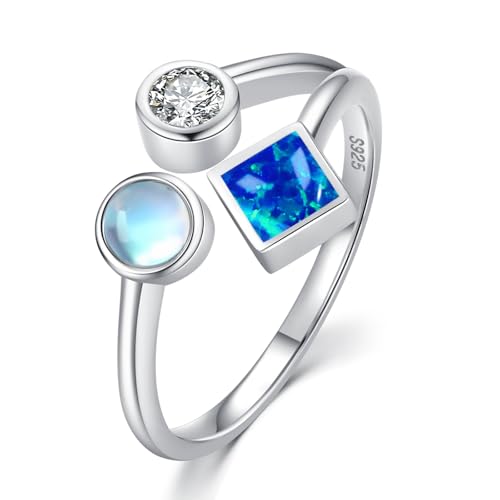 ZIPPICE Mondstein Opal Ringe 925 Sterling Silber Blau Opal Ring für Mädchen Verstellbare Ringe für Frauen Schmuck Geschenke für Frauen Damen Mädchen von ZIPPICE