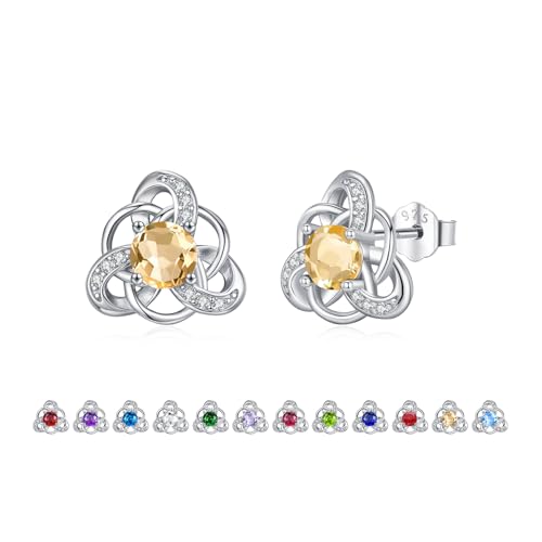 ZIPPICE November Geburtsstein Ohrringe 925 Sterling Silber Keltischer Ohrstecker für Damen Mädchen Frauen Geburtsstein Schmuck Geburtstagsgeschenk für Frauen von ZIPPICE