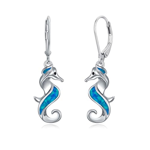 ZIPPICE Ohrringe Damen 925 Sterling Silber Blau Opal Seepferdchen Ohrringe Seepferdchen Ohrringe Damen Opal Ohrringe Ozean Tier Ohrringe Schmuck Geschenk für Frauen Mama Frau Freunde von ZIPPICE