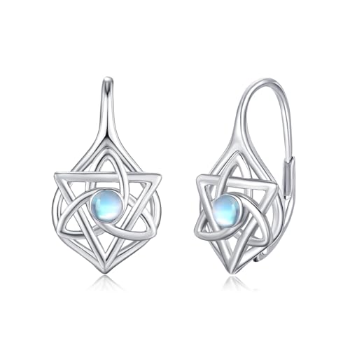 ZIPPICE Ohrringe Damen 925 Sterling Silber Irisch Keltischer Knoten Kleine Creolen Mondstein Ohrringe Kreolen für Damen Keltischer Schmuck Weihnachtsgeschenke für Frauen Mädchen Mutter von ZIPPICE