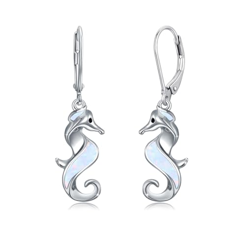 ZIPPICE Ohrringe Damen 925 Sterling Silber Weiß Opal Seepferdchen Ohrringe Seepferdchen Ohrringe Damen Opal Ohrringe Ozean Tier Ohrringe Schmuck Geschenk für Frauen Mädchen Mama Frau Freunde von ZIPPICE