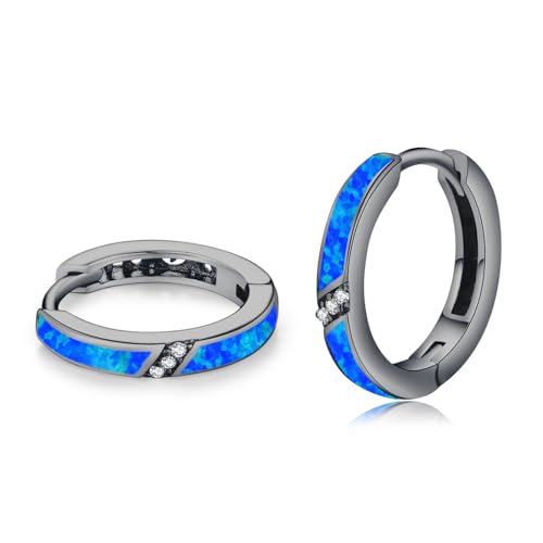 ZIPPICE Blau Opal Ohrringe Damen Kleine Creolen Silber 925 Ohrringe Silber 925 Opal Schmuck Geschenke für Damen Frauen Ehefrau Mädchen Mama von ZIPPICE