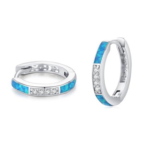 ZIPPICE Opal Ohrringe Damen Kleine Creolen Silber 925 Ohrringe Silber 925 Blau Opal Schmuck Geschenke für Damen Frauen Ehefrau Mädchen Mama von ZIPPICE