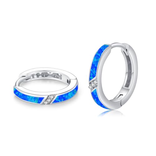 ZIPPICE Creolen Silber 925 Blau Opal Ohrringe 925 Sterling Silber Kleine Ohrringe Creolen Opal Schmuck Geschenke für Damen Frauen Ehefrau Mädchen Mama von ZIPPICE