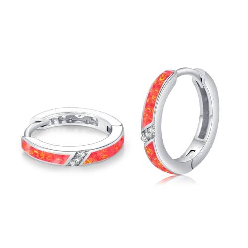 ZIPPICE Creolen Silber 925 Rot Opal Ohrringe 925 Sterling Silber Kleine Ohrringe Creolen Opal Schmuck Geschenke für Damen Frauen Ehefrau Mädchen Mama von ZIPPICE