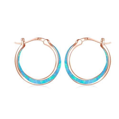 ZIPPICE Opal Ohrringe Damen 925 Sterling Silber Ohrringe Creolen Hellblau Creolen Roségold Creolen Klein Silber Ohrringe Opal Schmuck Geschenke für Damen Frauen Ehefrau Mädchen von ZIPPICE