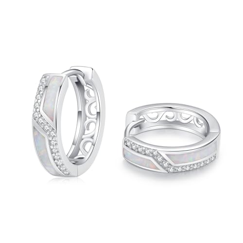ZIPPICE Creolen Silber 925 Weiß Opal Ohrringe Damen 925 Sterling Silber Creolen Klein Weiß Zirkon Schmuck Geschenke für Frauen Ehefrau Mädchen von ZIPPICE