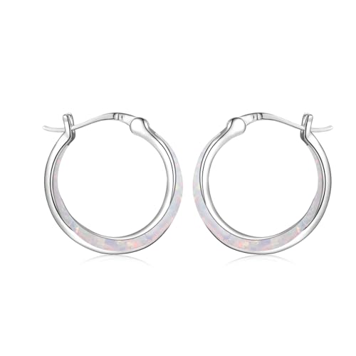 ZIPPICE Opal Ohrringe Damen 925 Sterling Silber Ohrringe Creolen Weiß Opal Creolen Platin Creolen Klein Silber Ohrringe Opal Schmuck Geschenke für Damen Frauen Ehefrau Mädchen von ZIPPICE