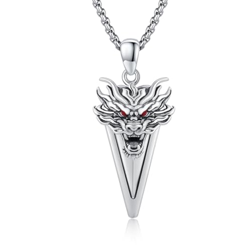 ZIPPICE Pfeilspitze Halskette Männer 925 Sterling Silber Drachen Kette Pfeil Drachen Halskette Anhänger Wikinger Kette Amulett Schmuck für Männer Sohn Freund Damen Geschenke von ZIPPICE