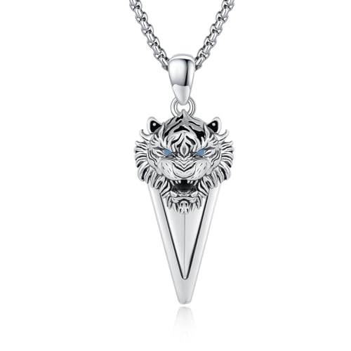ZIPPICE Pfeilspitze Halskette Männer 925 Sterling Silber Tiger Kette Pfeil Tiger Halskette Anhänger Wikinger Kette Amulett Schmuck für Männer Sohn Freund Damen Geschenke von ZIPPICE