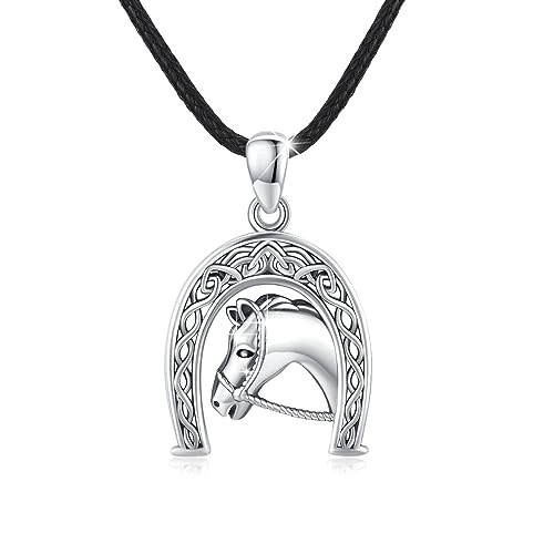 ZIPPICE Pferde Halskette 925 Sterlingsilber Hufeisen Halskette mit keltischem Knoten Hufeisen Hufeisen Pferd Halskette Schmuck Abschlussgeschenk für Damen und Herren von ZIPPICE