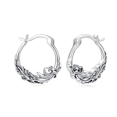 ZIPPICE Phönix Ohrringe Creolen 925 Sterling Silber Phönix Ohrringe Schmuck für Unisex Herren Mädchen Damen Teenager Geschenk Muttertagsgeschenke für Mama von ZIPPICE