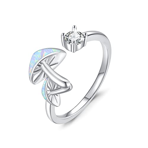 ZIPPICE Pilzringe Verstellbar 925 Sterlingsilber Pilz Weißer Opal Offener Ring Opalschmuck Geschenke für Frauen Teenager Mädchen von ZIPPICE