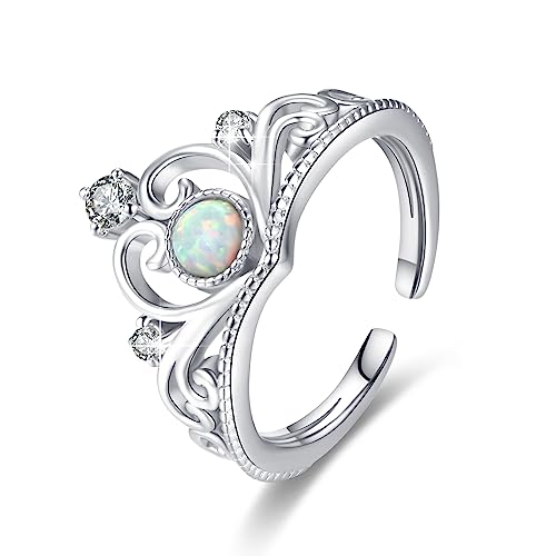 Prinzessin Königin Kronenringe Tiara Hochzeit Premium Kronenringe für Frauen Mädchen Opal Sterling Silber Ringe Ewigkeit Herzförmiger Versprechensring Opal Schmuck Geschenke Größe 8 von ZIPPICE