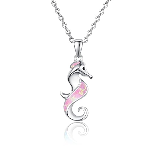 ZIPPICE Rosa Opal Seepferdchen Halskette 925 Sterling Silber Opal Seepferdchen Kette Niedliche Ozean Tier Anhänger Schmuck Geschenk für Frauen Mädchen Mama Frau Freunde von ZIPPICE