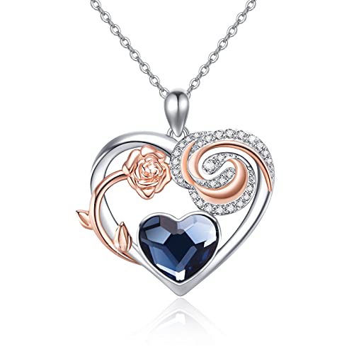 ZIPPICE Rose Herz Kristall Halskette 925 Sterling Silber blaue Kristall Anhänger Halskette Schmuck Geschenk für Frauen Damen Mädchen von ZIPPICE