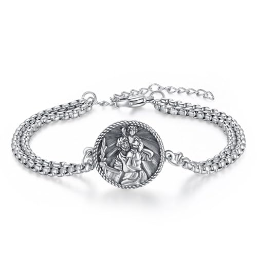 ZIPPICE Saint Christopher Armband 925 Sterling Silber Armband Verstellbares Heiliger Christopher Armbänder Religiöser Beschützer Armband Schmuck Geschenke für Herren Damen von ZIPPICE
