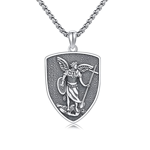 ZIPPICE Saint Michael Halskette,925 Sterling Silber Schutz Glück Amulett Halskette, Amulett Anhänger Anhänger Halskette Schmuck Geschenke für Männer Frauen von ZIPPICE