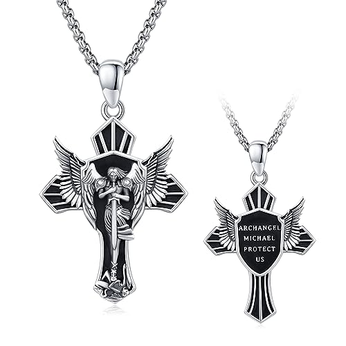 ZIPPICE Saint Michael Halskette 925 Sterling Silber Erzengel Michael Anhänger Schild Kette Religiöse Halskette Amulett Schmuck für Christliche Unisex, 20 "+ 2" Edelstahl Kette von ZIPPICE