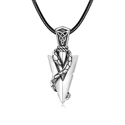 ZIPPICE Schlange Pfeilspitze Halskette, 925 Sterling Silber Schlangenschwert Anhänger Herren Halskette, Wikinger Keltischer Knoten Anhänger Schutzamulett Vintage Gothic Schmuck für Herren Damen von ZIPPICE