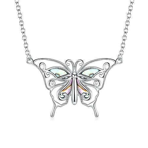 ZIPPICE Schmetterling Kette Damen 925 Sterling Silber Abalone Muschel Schmetterling Anhänger Halskette Schmetterlings Schmuck Geschenke für Frauen Mädchen Mutter Damen von ZIPPICE