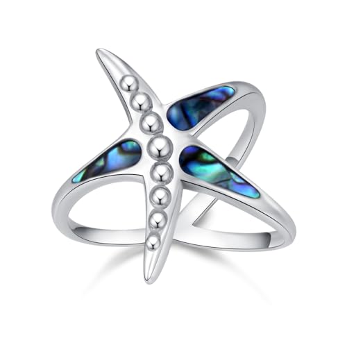 ZIPPICE Seestern Ringe, Seestern Schmuck 925 Sterlingsilber Abalone Muschel Ringe Strandschmuck Nautischer Tropischer Strand Seestern Ring für Damen Herren Teenager von ZIPPICE