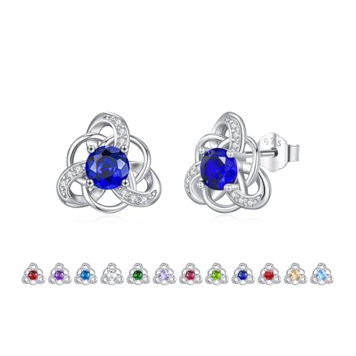 ZIPPICE September Geburtsstein Ohrringe 925 Sterling Silber Keltischer Ohrstecker für Damen Mädchen Frauen Geburtsstein Schmuck Geburtstagsgeschenk für Frauen von ZIPPICE