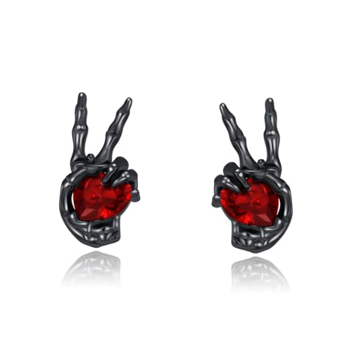ZIPPICE Skelett Hand Ohrringe 925 Sterling Silber Schwarzer Totenkopf Halloween Ohrstecker Gothic Schmuck Geschenke für Damen und Herren von ZIPPICE