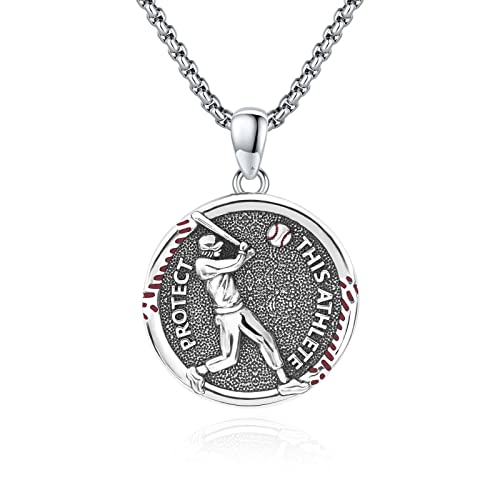 ZIPPICE Baseball Halskette 925 Sterling Silber Vintage Anhänger Kreis Medaille Halskette Glaube und Hobbies Geschenk für Jungen Männer mit Rolo Kette von ZIPPICE