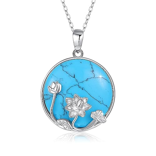 ZIPPICE Sterlingsilber Türkis Halskette für Frauen Lotusblüten Münzen Anhänger Halskette Vintage Türkis Schmuck Geburtstagsgeschenk für Frauen Mutter Oma von ZIPPICE