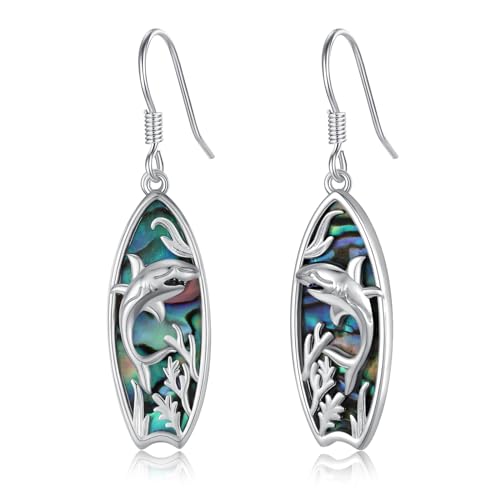 ZIPPICE Surfbrett Ohrringe Mit Haken - 925 Sterlingsilber Hai Fisch Ozean Schmuck für Damen - Urlaubsschmuck Sommerschmuck Geschenk für Frauen Mädchen von ZIPPICE