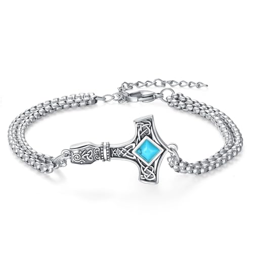 ZIPPICE Thors Hammer Armband 925 Sterling Silber Mjölnir Keltischer Knoten Nordische Wikinger Unisex Schmuck für Frauen (Türkis) von ZIPPICE