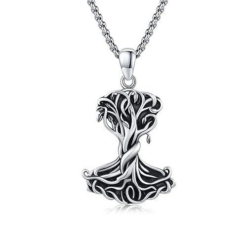 ZIPPICE Thors Hammer Halskette 925 Sterling Silber Mjolnir Baum des Lebens Thors Hammer Anhänger Nordischer Schmuck Wikinger Kette Wikinger Schmuck Geschenke für Damen Herren von ZIPPICE