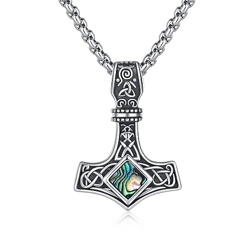 ZIPPICE Thors Hammer Halskette 925 Sterling Silber Wikinger Keltischer Knoten Mjölnir Anhänger Nordische Wikinger Halskette Unisex Schmuck（Abalone） von ZIPPICE