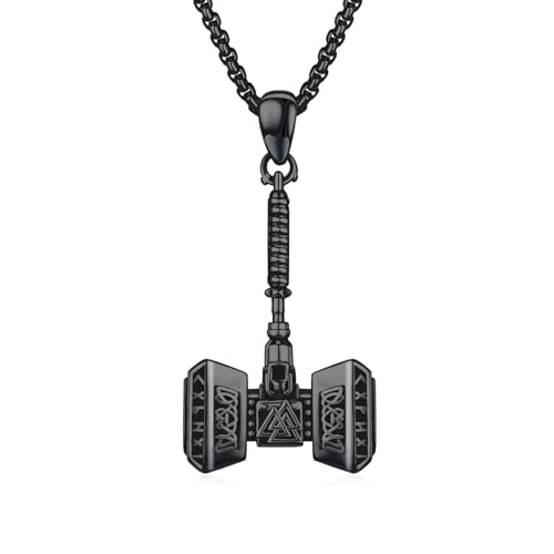 ZIPPICE Thors Hammer Halskette 925 Sterling Silber Wikinger Kette Keltisches Knoten Kette Thors Hammer Anhänger Mjölnir Halskette Wikinger Schmuck für Herren Sohn Jungen Männer (Schwarz) von ZIPPICE