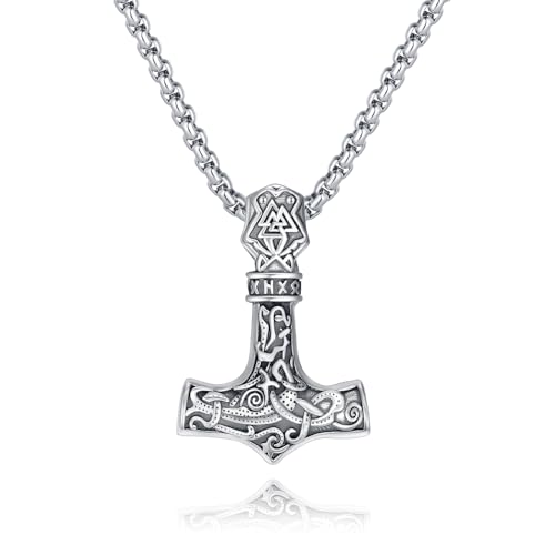 ZIPPICE Thors Hammer Halskette 925 Sterling Silber Wikinger Kette für Herren Thors Hammer Anhänger Keltischer Knoten Halskette Mjölnir Halskette Nordischer Schmuck für Männer mit Edelstahlkette von ZIPPICE