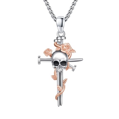 ZIPPICE Totenkopf Kette 925 Sterling Silber Totenkopf Halskette Halloween Halskette Kette Damen Rosegold Totenkopf Kette Totenkopf Anhänger Weihnachtsgeschenke für Männer Frauen von ZIPPICE