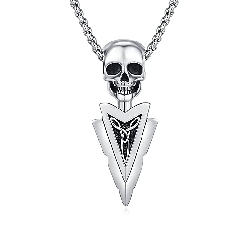 ZIPPICE Totenkopf Kette 925 Sterling Silber Totenkopf Pfeilspitze Halskette für Herren Halloween Totenkopf Anhänger Schädel Anhänger Goth Schmuck Schmuck Geschenke für Ehemann Herren Bruder von ZIPPICE