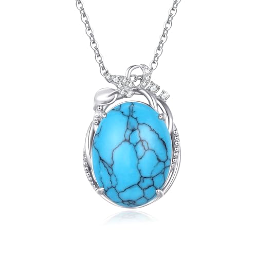 ZIPPICE Türkis Halskette 925 Sterling Silber Blumen Halskette Türkis Anhänger Zirkon Halskette Türkis Schmuck für Damen Frauen Mädchen von ZIPPICE