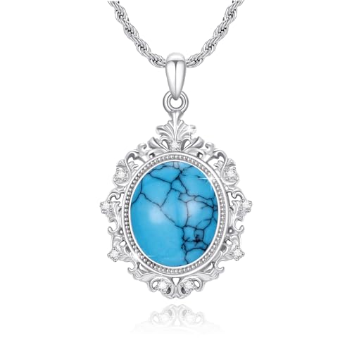 ZIPPICE Türkis Halskette 925 Sterling Silber Filigran Türkis Halskette Türkis Anhänger Türkis Schmuck Valentinstag Geburtstag Schmuck Geschenk für Frauen Mama Frau Freundin von ZIPPICE