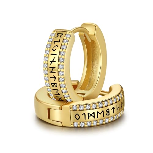 ZIPPICE Unisex Creolen Wikinger Creolen 925 Sterling Silber Wikinger Rune Gold Creolen Ohrringe Sleeper Ohrringe Unisex Creolen Wikinger Schmuck für Männer Frauen von ZIPPICE