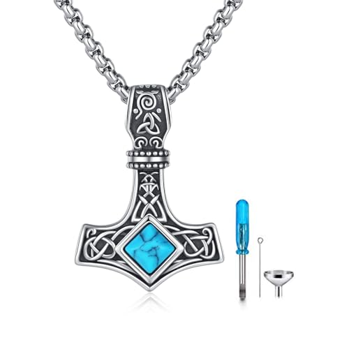 ZIPPICE Urnenketten für Asche 925 Sterling Silber Thor Hammer Urne Halskette Asche Halskette Wikinger Schmuck Feuerbestattung Schmuck für Frauen Mädchen Herren von ZIPPICE