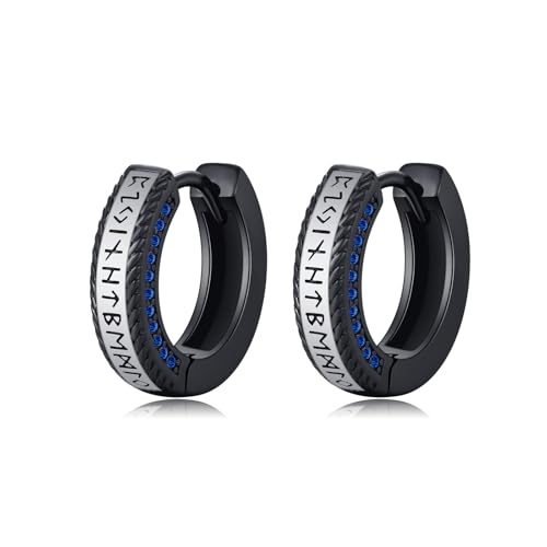 ZIPPICE Wikinger Creolen 925 Sterling Silber Wikinger Rune Schwarz Sleeper Ohrringe Unisex Creolen Wikinger Schmuck für Männer Frauen(Blau) von ZIPPICE