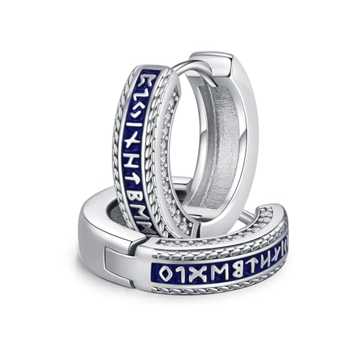 ZIPPICE Wikinger Creolen für Herren 925 Sterling Silber Wikinger Rune Schwarz Sleeper Ohrringe Unisex Creolen Wikinger Schmuck für Herren Männer Frauen von ZIPPICE